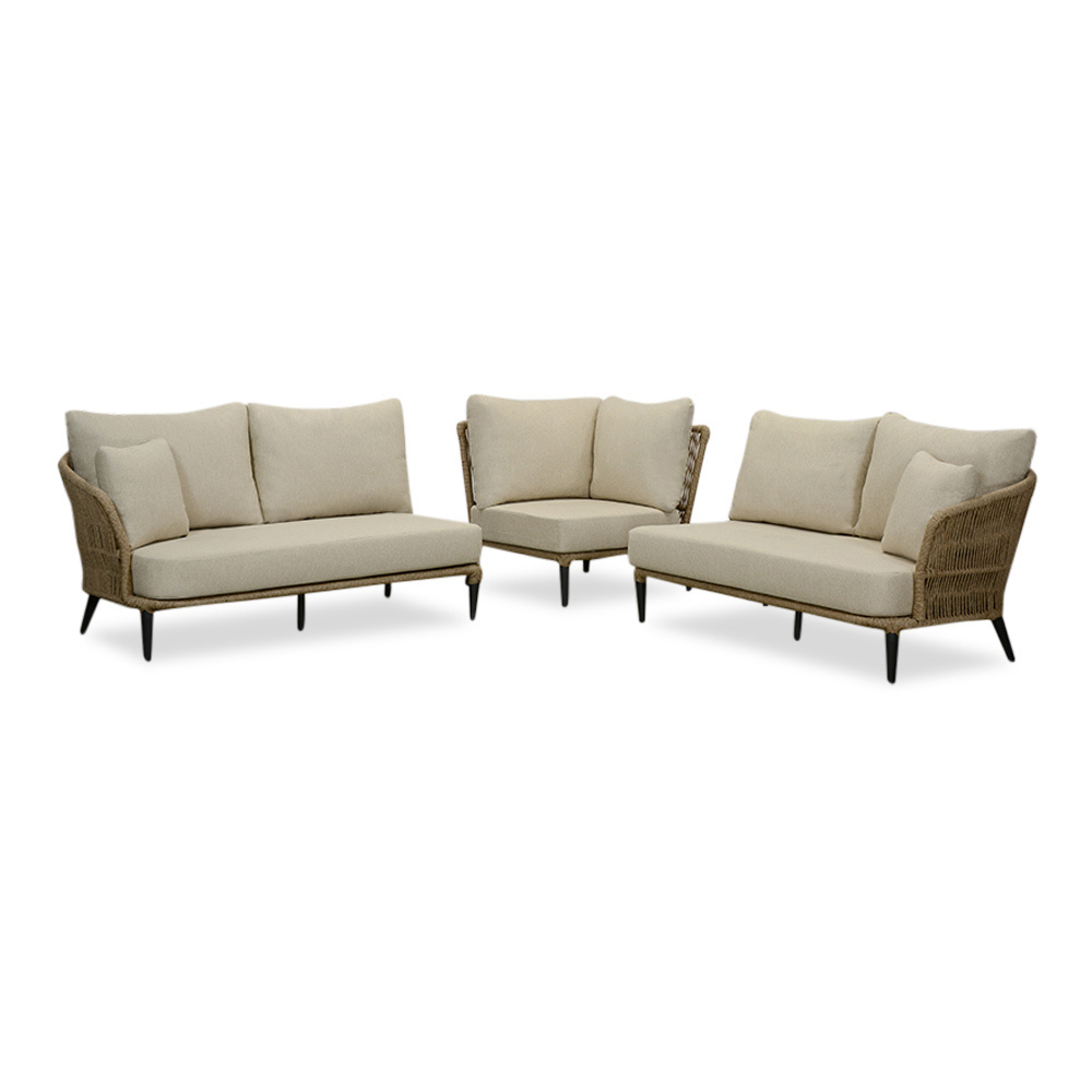 Palermo hoek loungeset met stoel 5 personen | aluminium + touw | Sahara Dust | 4-delig - 230x230cm