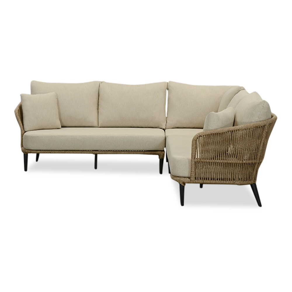 Palermo hoek loungeset met stoel 5 personen | aluminium + touw | Sahara Dust | 4-delig - 230x230cm