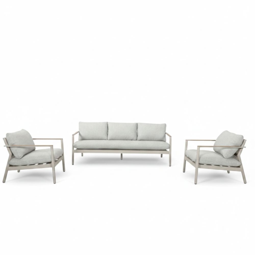 Florence/Luna stoel-bank loungeset 5 personen | aluminium + touw | beige | 4-delig