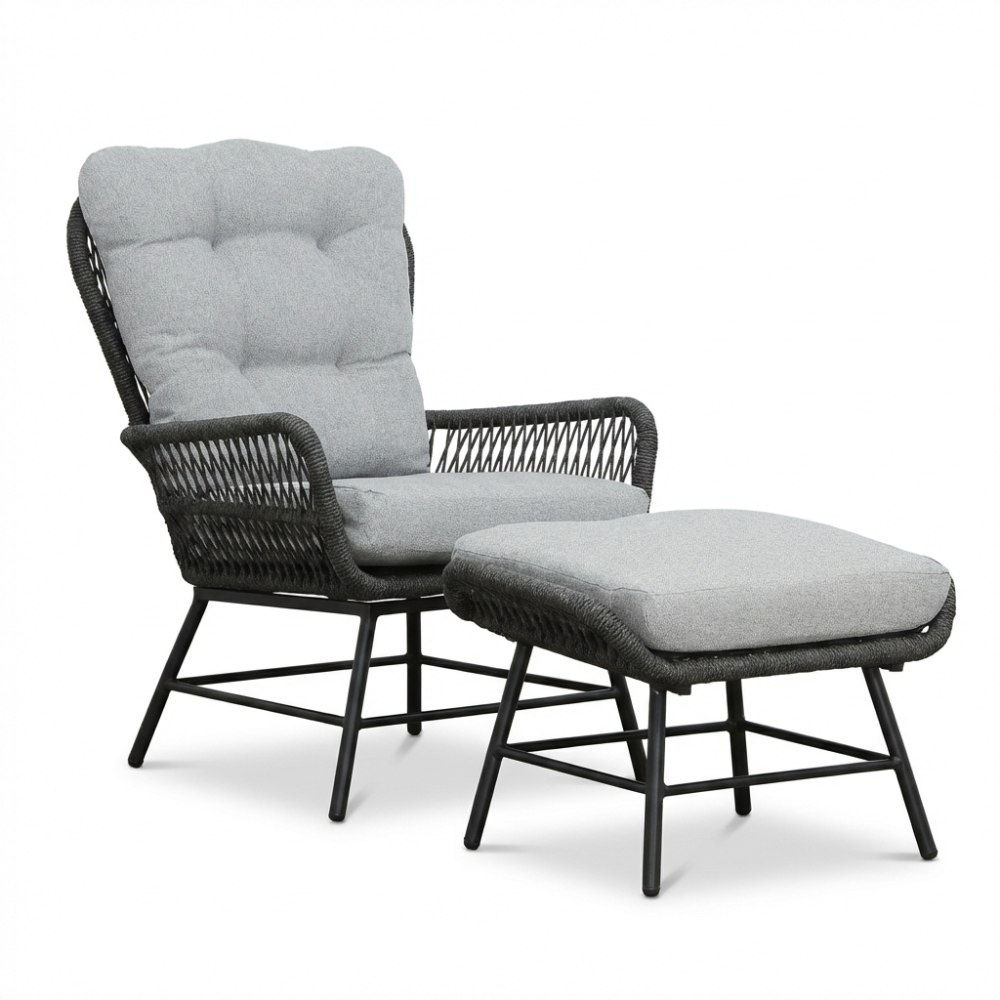 Dex/Pablo lounge balkonset 2 personen | touw + aluminium | Stone Grey | 5-delig
