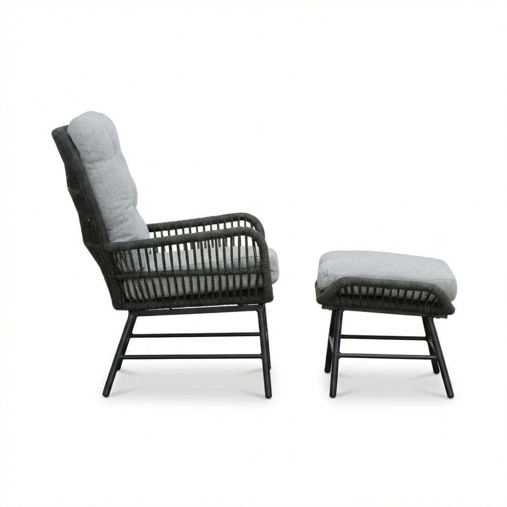 Dex/Pablo lounge balkonset 2 personen | touw + aluminium | Stone Grey | 5-delig