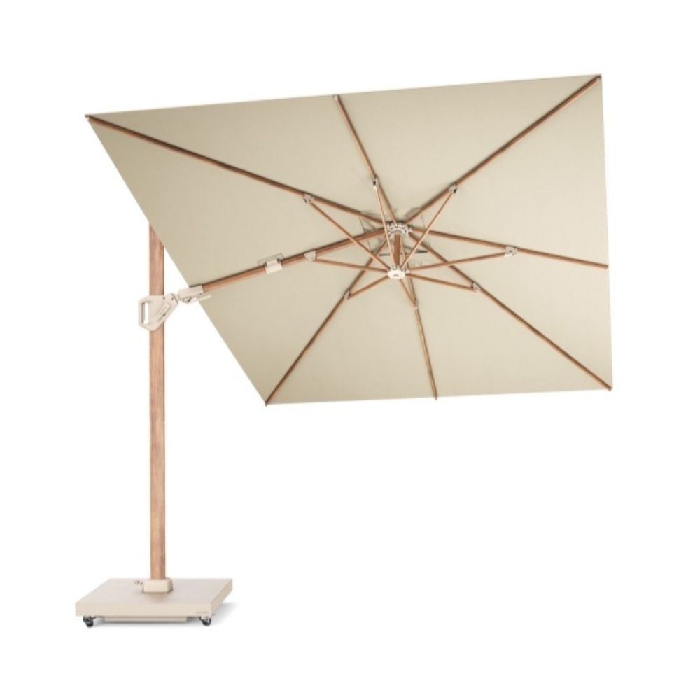 Challenger T² zweefparasol - premium doek | 350x260cm met Venezia rond parasolvoet 90kg | Champagne/Teak look
