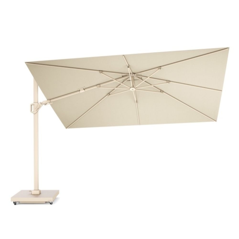 Challenger T² zweefparasol - premium doek | 260x350cm met Monza parasolvoet 90kg | Champagne/Sandstone