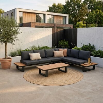 Nevada hoek loungeset 6 personen | aluminium + polywood | antraciet | 3-delig - 305x228cm