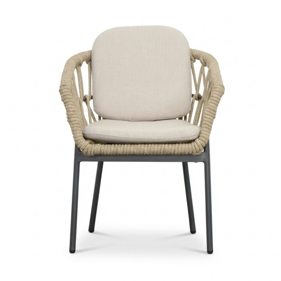 Femke dining tuinstoel | touw + aluminium | beige/antraciet