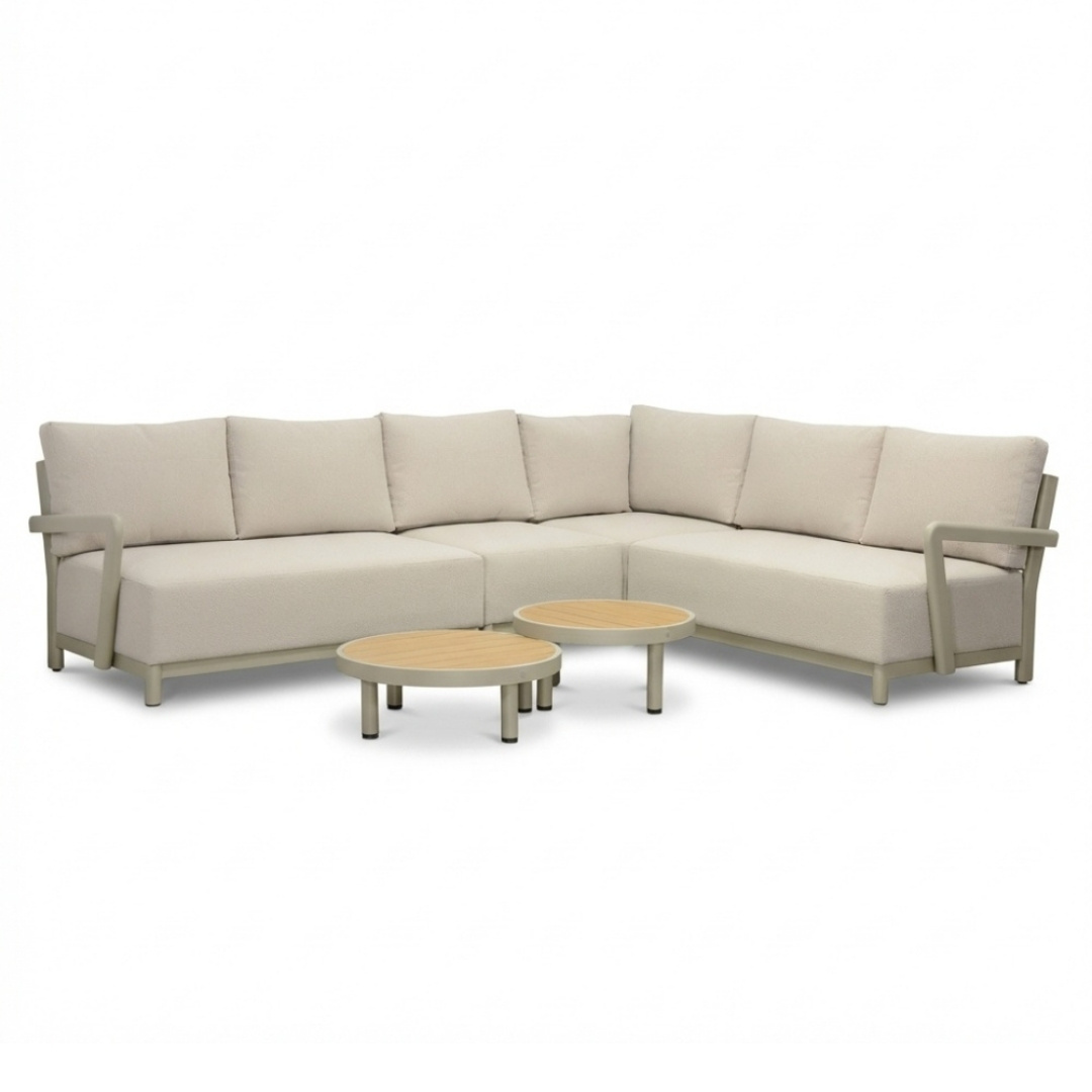 Amalfi hoek loungeset 6 personen incl. tafels | aluminium + polywood | beige | 5-delig - 289x222cm