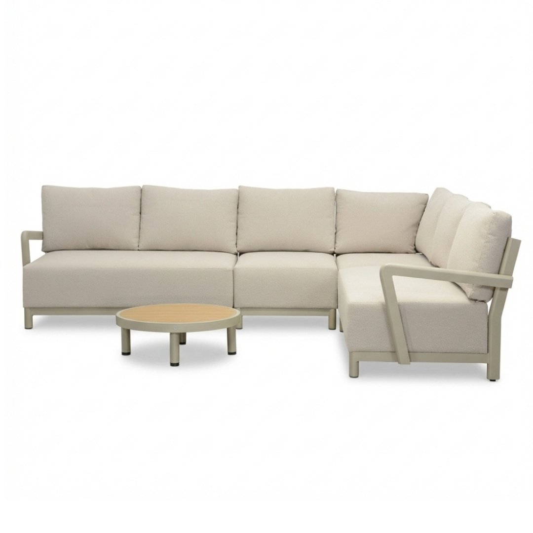 Amalfi hoek loungeset 6 personen incl. tafel 70cm | aluminium + polywood | beige | 5-delig