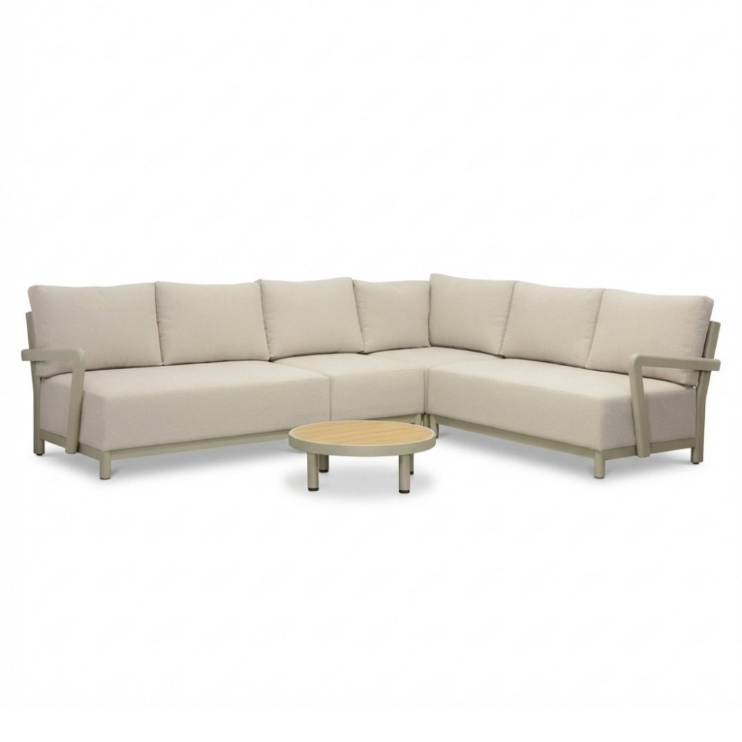 Amalfi hoek loungeset 6 personen incl. tafel 70cm | aluminium + polywood | beige | 5-delig