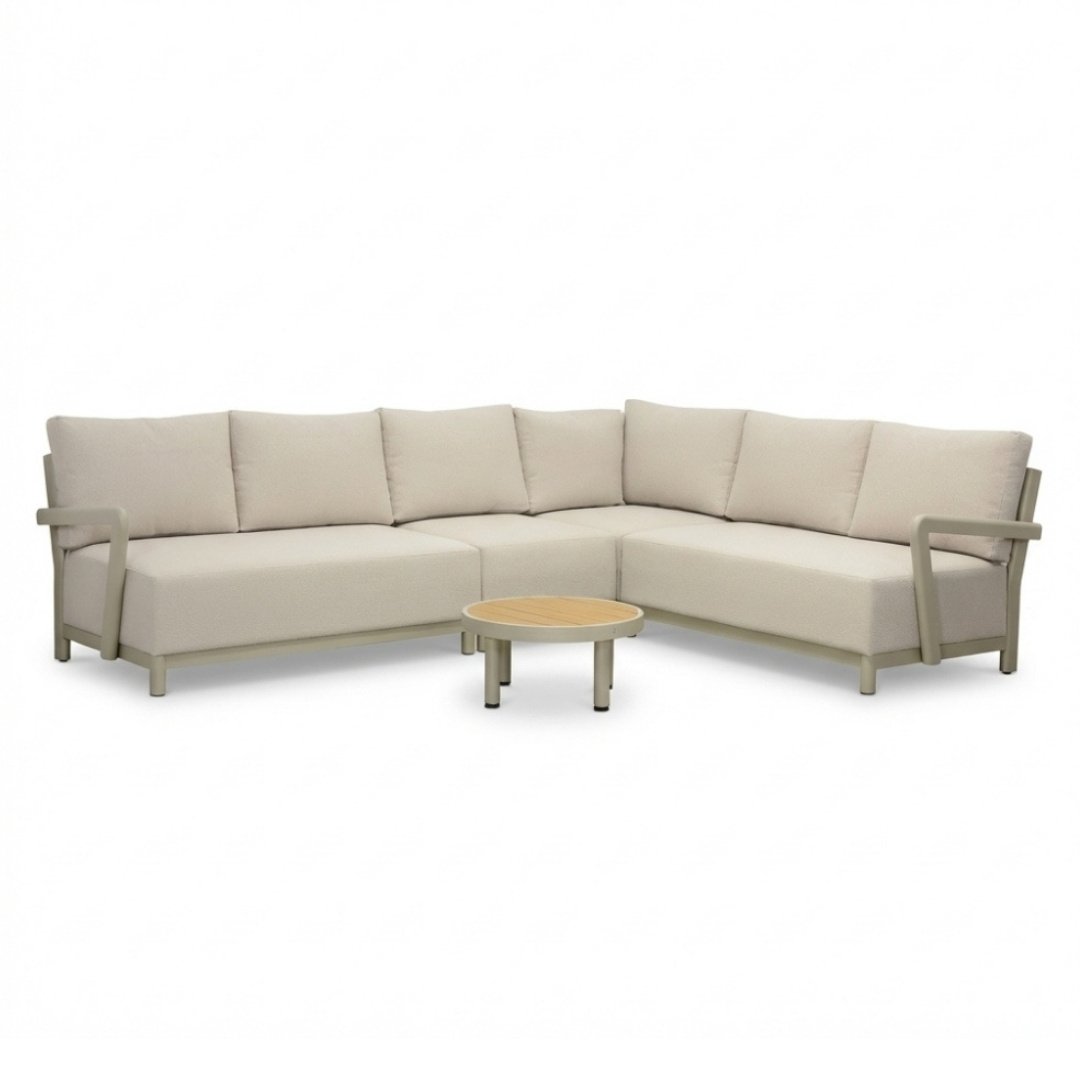 Amalfi hoek loungeset 6 personen incl. tafel 60cm | aluminium + polywood | beige | 5-delig