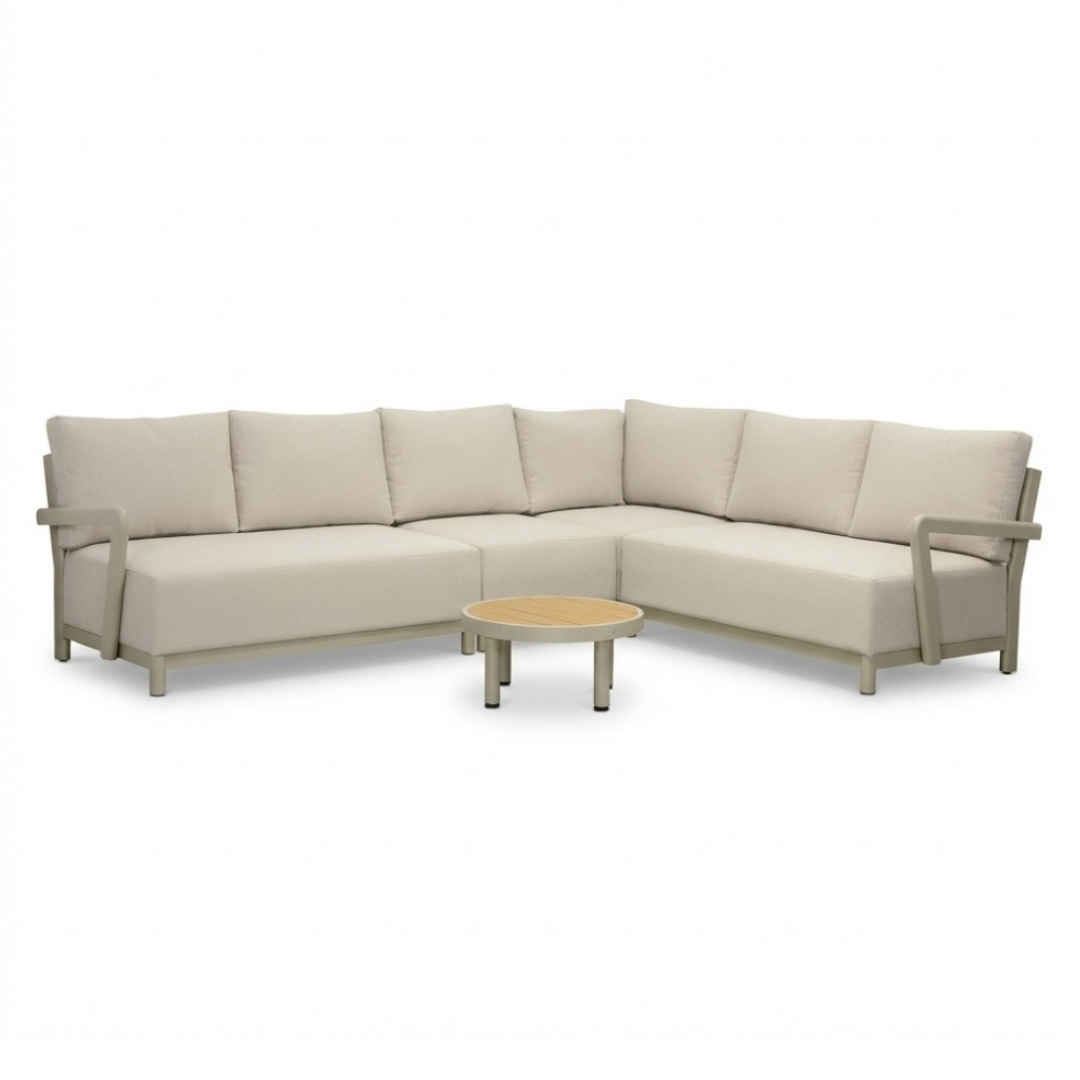 Amalfi hoek loungeset 6 personen incl. tafel 60cm | aluminium + polywood | beige | 5-delig