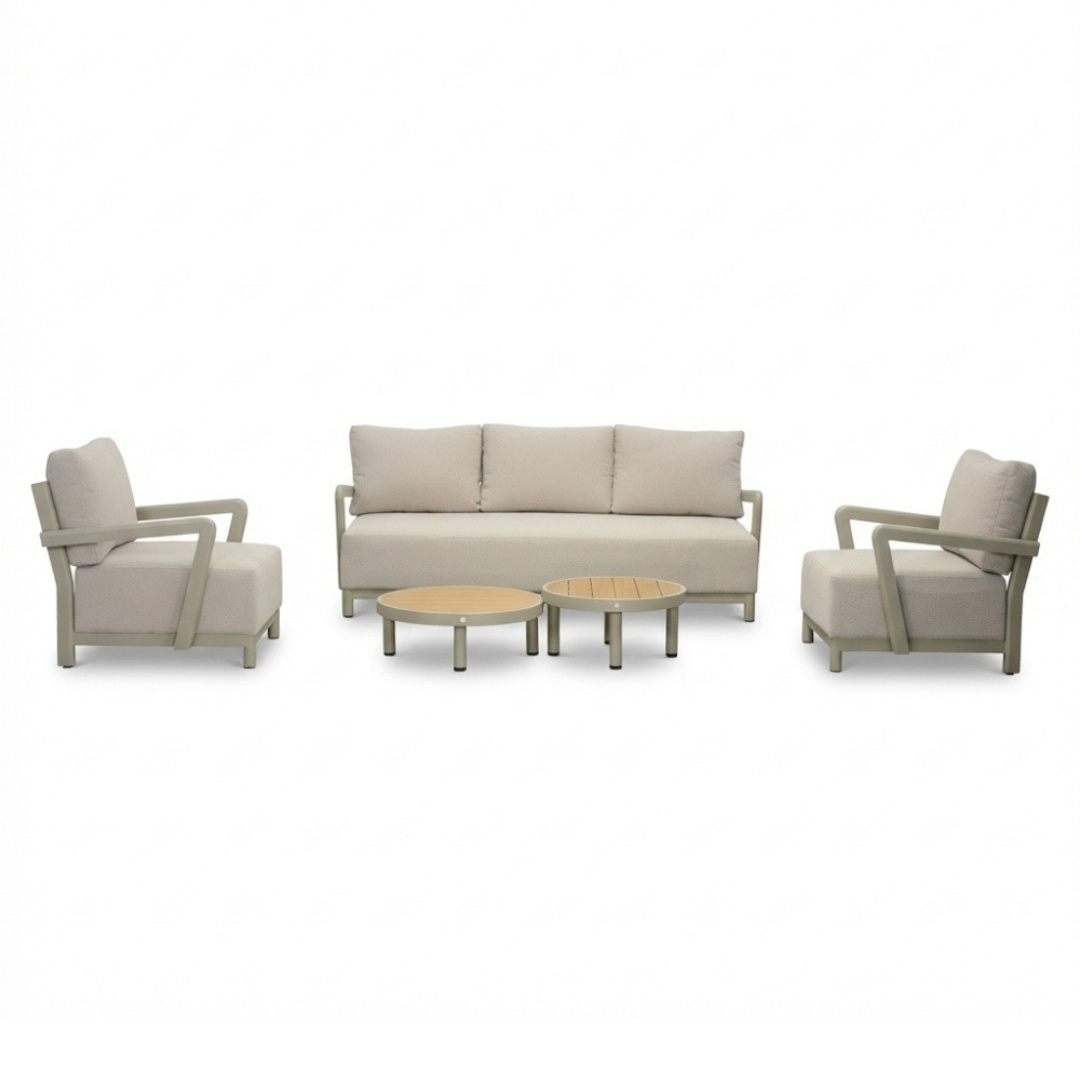 Amalfi stoel-bank loungeset 5 personen incl. tafels | aluminium + polywood | beige | 5-delig