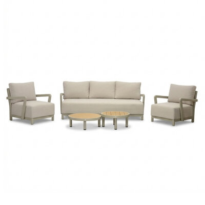 Amalfi stoel-bank loungeset 5 personen incl. tafels | aluminium + polywood | beige | 5-delig