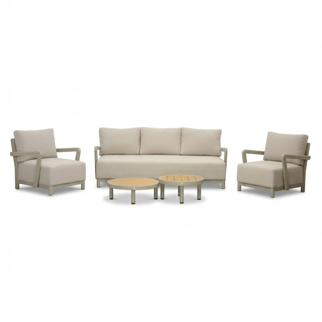 LUX outdoor living Amalfi stoel-bank loungeset 5 personen incl. tafels | aluminium + polywood | beige | 5-delig