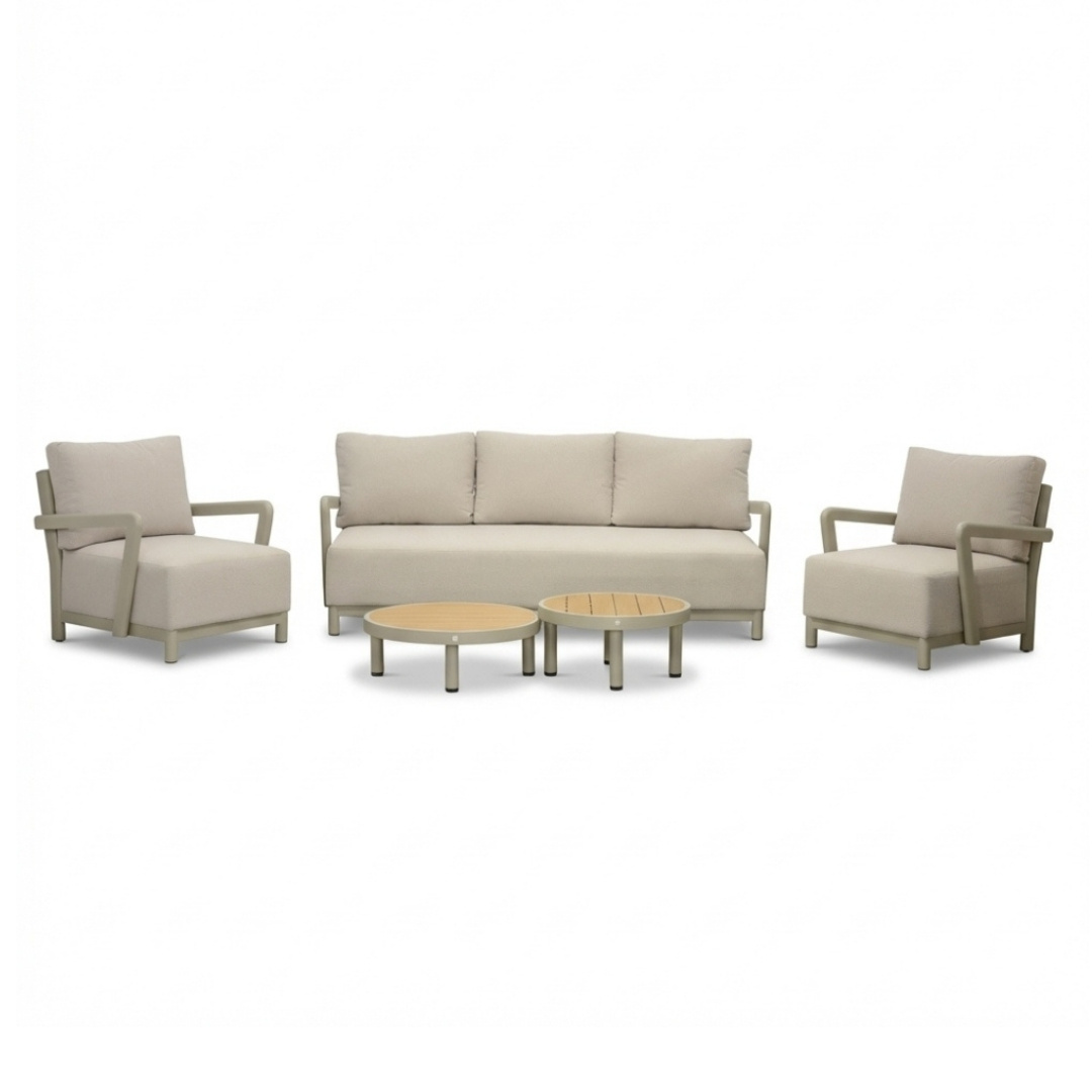 Amalfi stoel-bank loungeset 5 personen incl. tafels | aluminium + polywood | beige | 5-delig