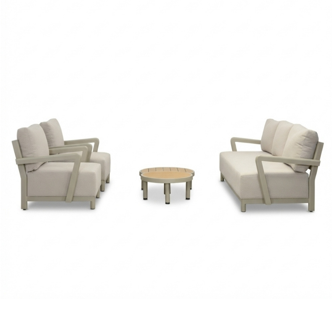 Amalfi stoel-bank loungeset 5 personen incl. tafels | aluminium + polywood | beige | 5-delig