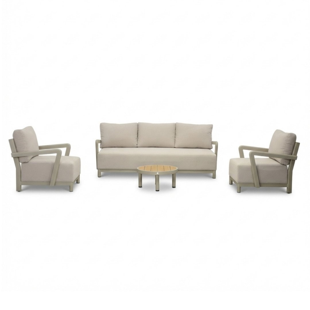 Amalfi stoel-bank loungeset 5 personen incl. tafel 60cm | aluminium + polywood | beige | 4-delig