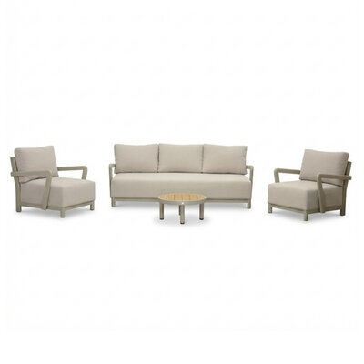 Amalfi stoel-bank loungeset 5 personen incl. tafel 60cm | aluminium + polywood | beige | 4-delig