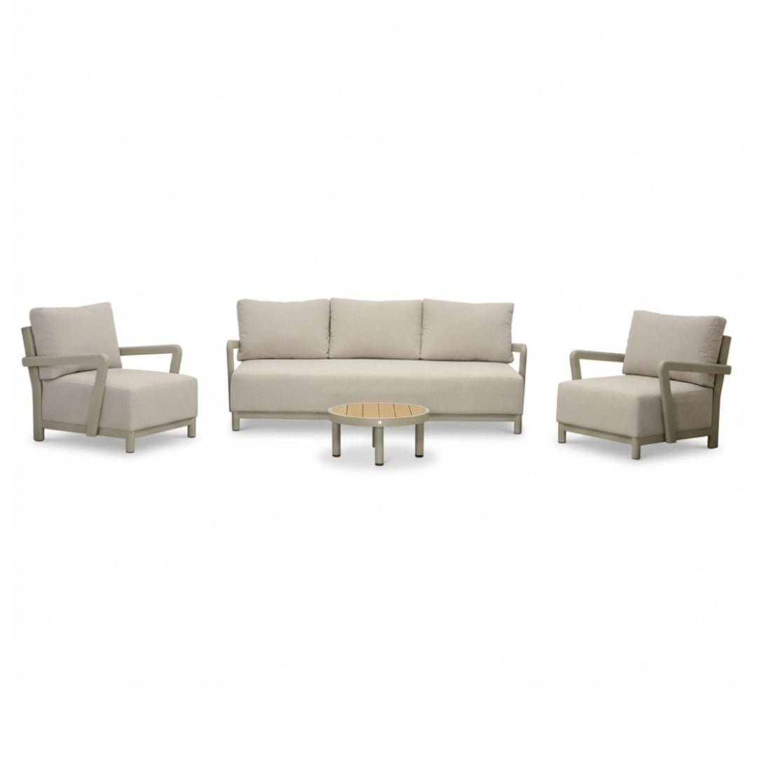 LUX outdoor living Amalfi stoel-bank loungeset 5 personen incl. tafel 60cm | aluminium + polywood | beige | 4-delig
