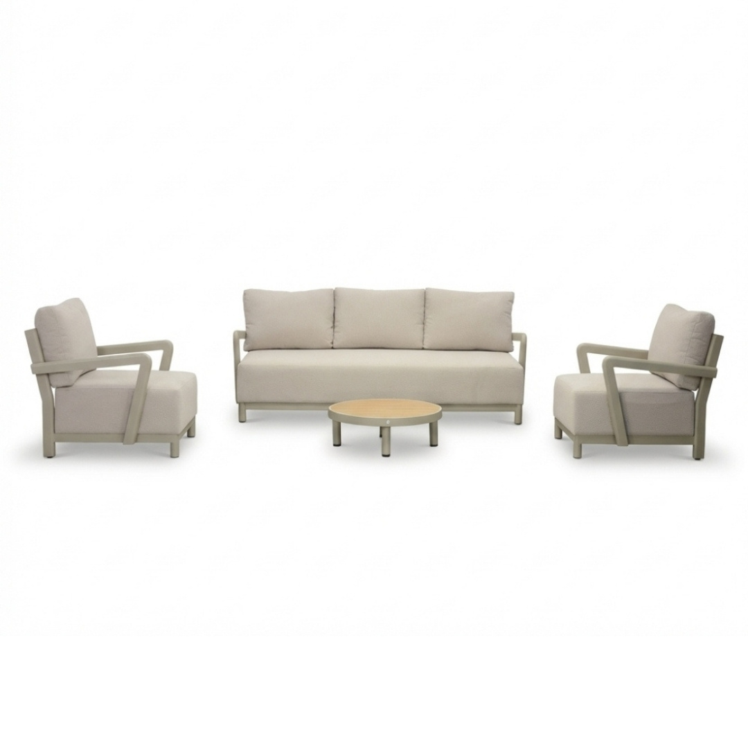 Amalfi stoel-bank loungeset 5 personen incl. tafel 70cm | aluminium + polywood | beige | 4-delig