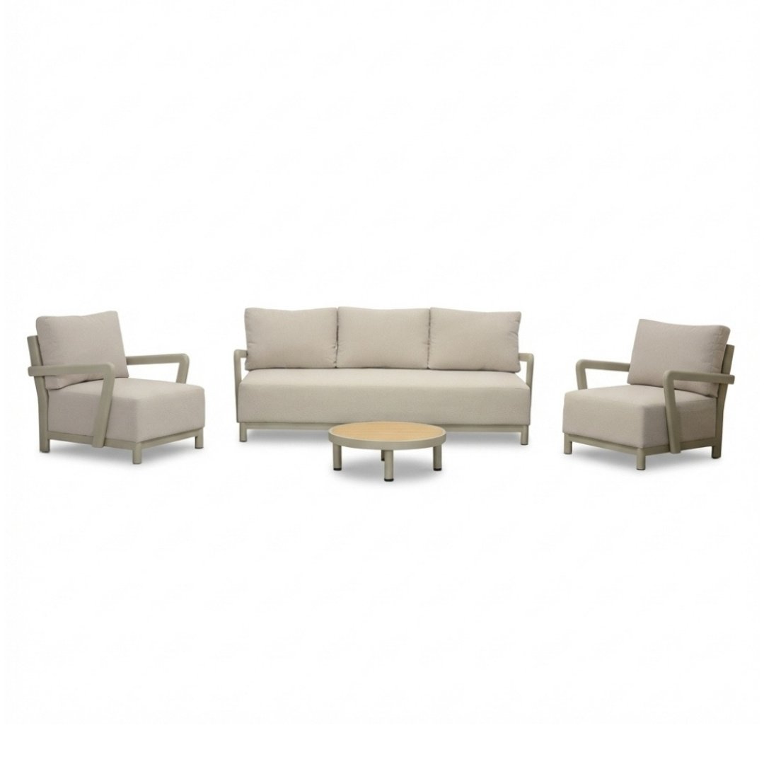 Amalfi stoel-bank loungeset 5 personen incl. tafel 70cm | aluminium + polywood | beige | 4-delig