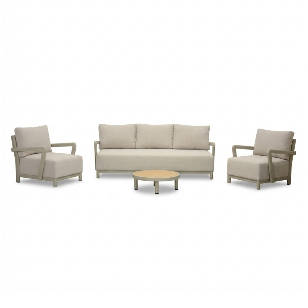 Amalfi stoel-bank loungeset 5 personen incl. tafel 70cm | aluminium + polywood | beige | 4-delig