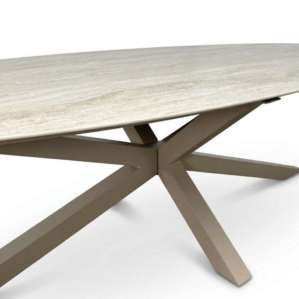 Calma low dining tuintafel 6 personen | sintered stone + aluminium | Marble Latte | 240cm ovaal