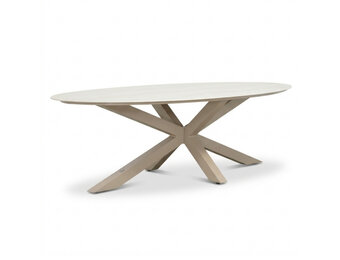 Calma low dining tuintafel 6 personen | sintered stone + aluminium | Marble Latte | 240cm ovaal