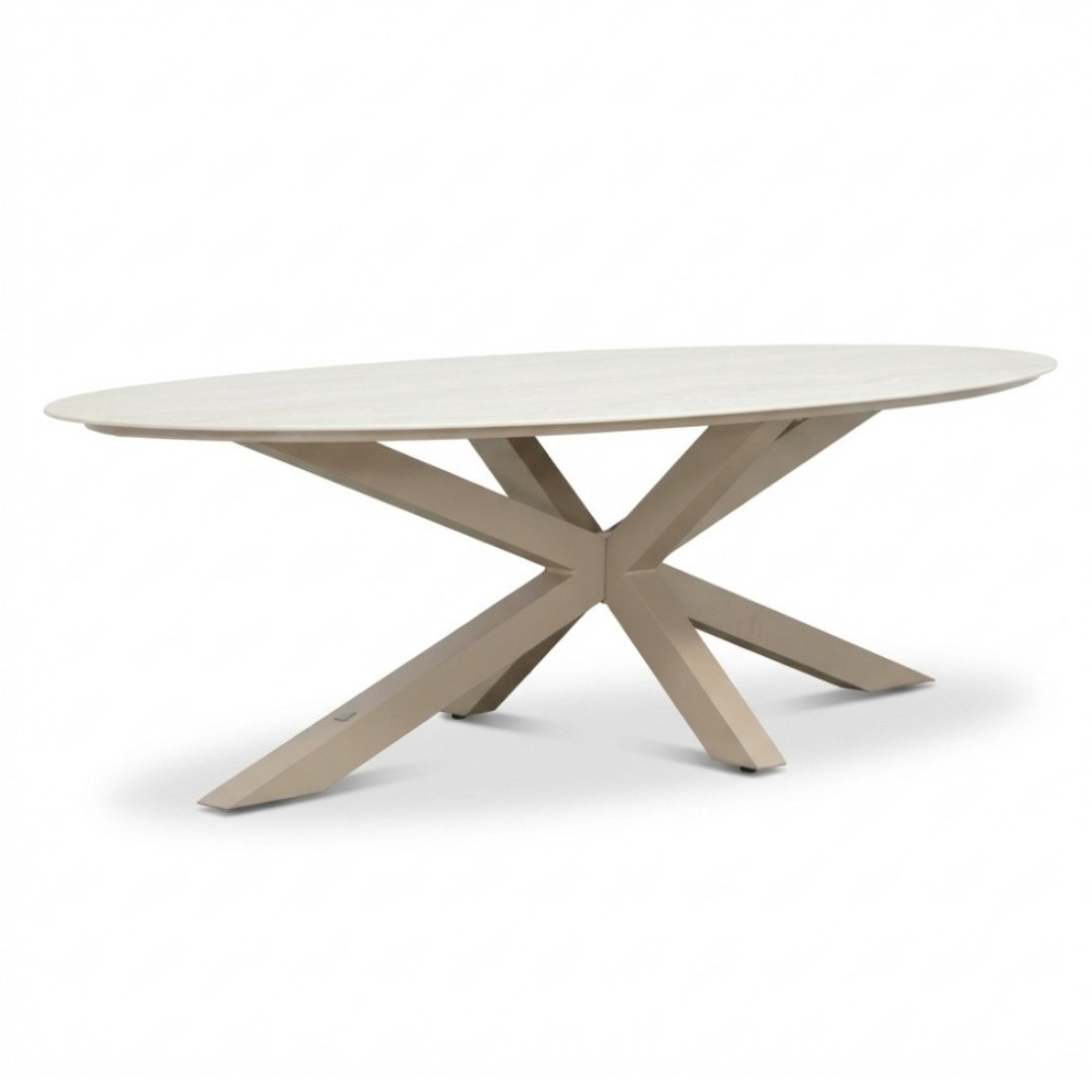 Calma low dining tuintafel 6 personen | sintered stone + aluminium | Marble Latte | 240cm ovaal