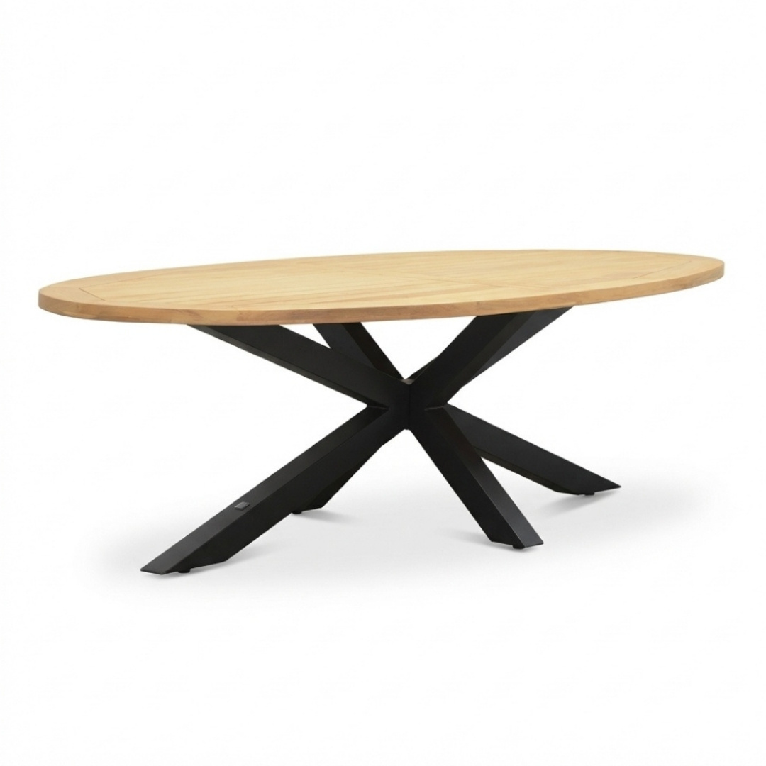Cleve low dining tuintafel 6 personen | teakhout + aluminium | Natural Teak/antraciet | 240cm ovaal