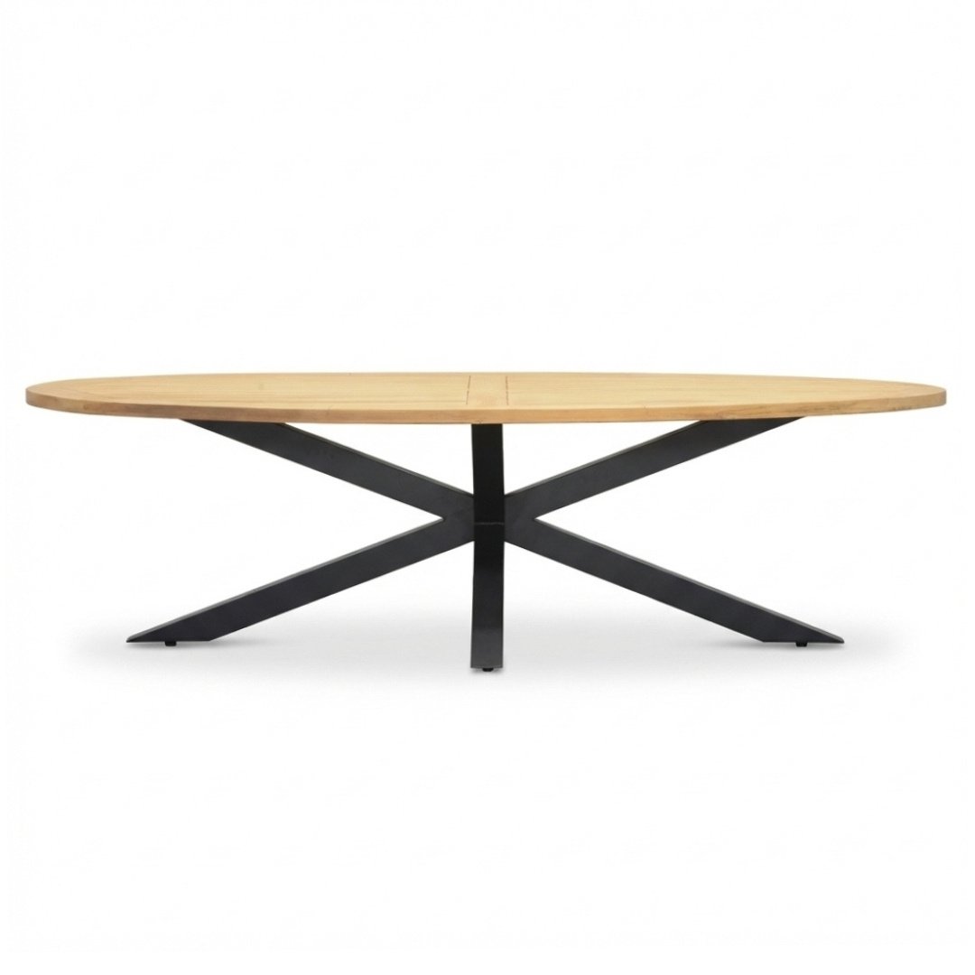 Cleve low dining tuintafel 6 personen | teakhout + aluminium | Natural Teak/antraciet | 240cm ovaal
