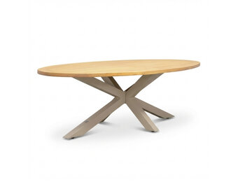Cleve low dining tuintafel 6 personen | teakhout + aluminium | Natural Teak/beige | 240cm ovaal