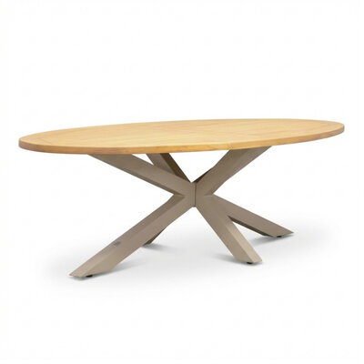 Cleve low dining tuintafel 6 personen | teakhout + aluminium | Natural Teak/beige | 240cm ovaal