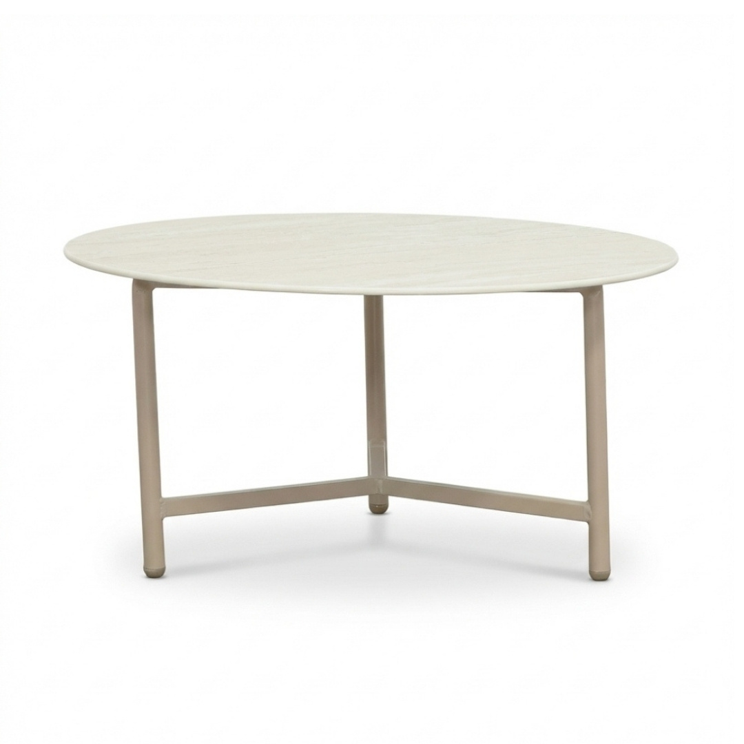 Logan koffietafel | sintered stone + aluminium | Marble Latte | 75cm rond