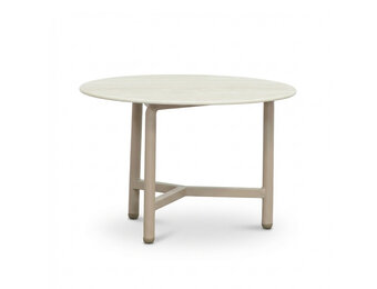 Logan koffietafel | sintered stone + aluminium | Marble Latte | 50cm rond