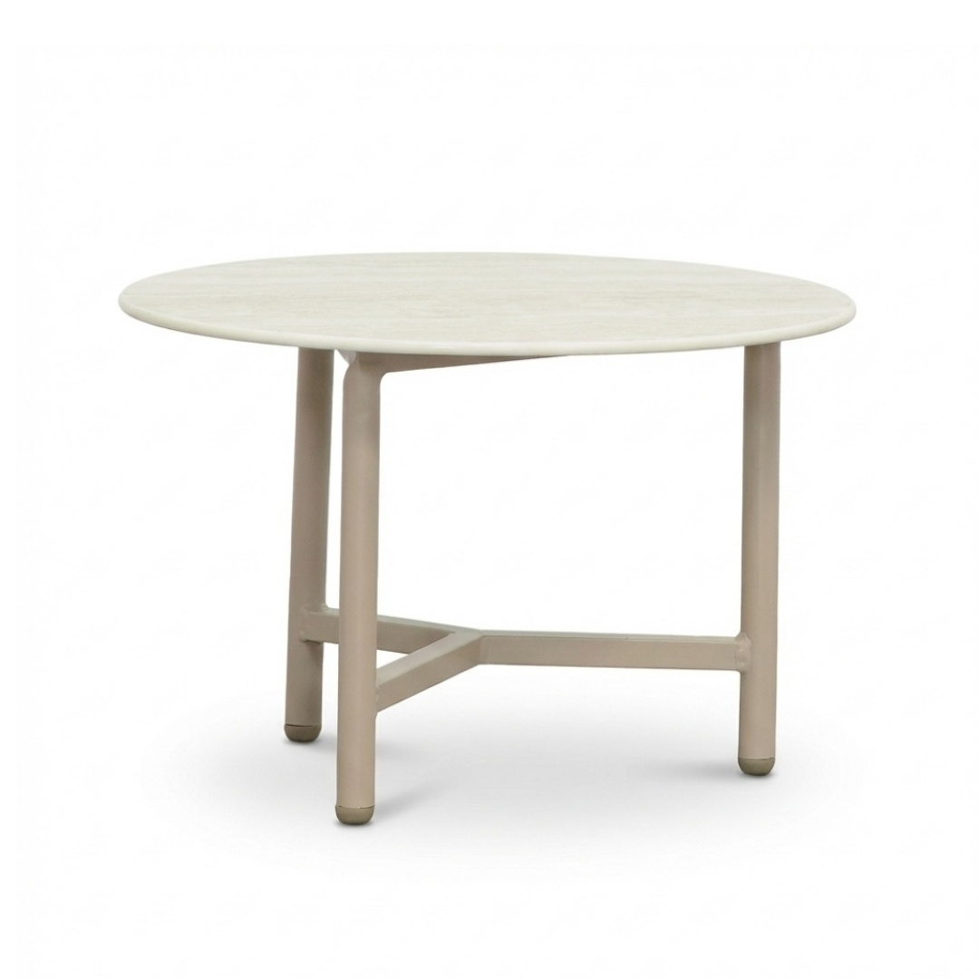 Logan koffietafel | sintered stone + aluminium | Marble Latte | 50cm rond