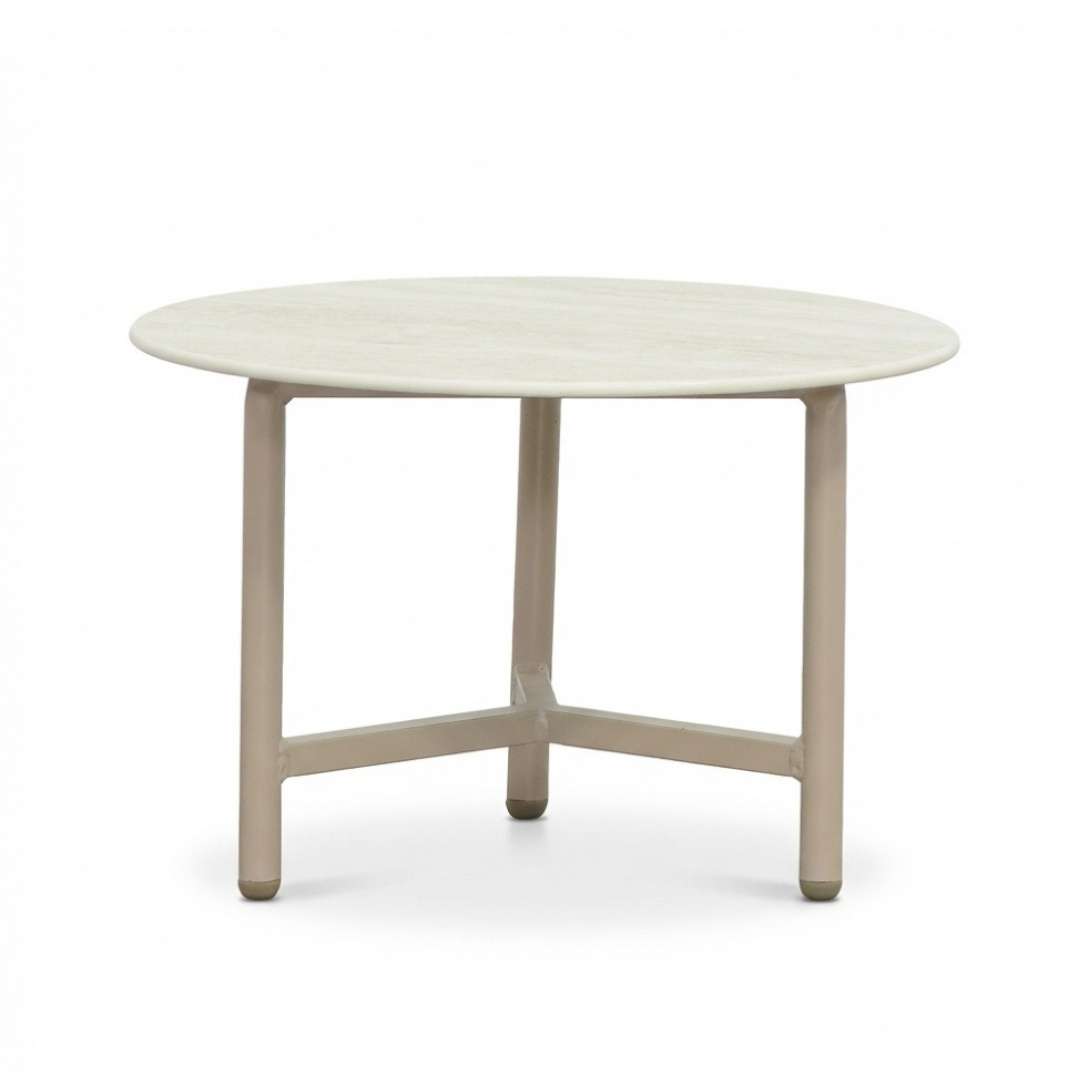 Logan koffietafel | sintered stone + aluminium | Marble Latte | 50cm rond
