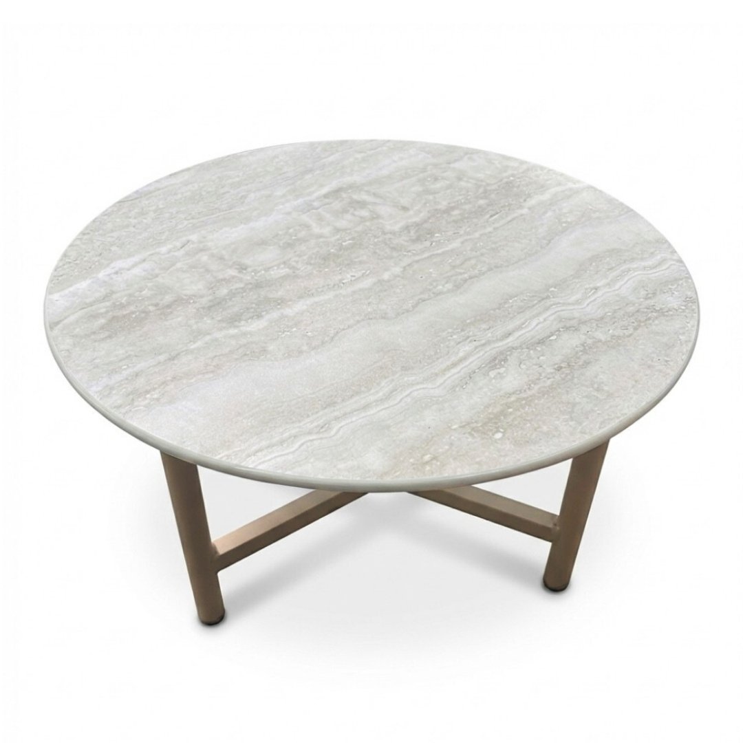 Logan koffietafel | sintered stone + aluminium | Marble Latte | 50cm rond