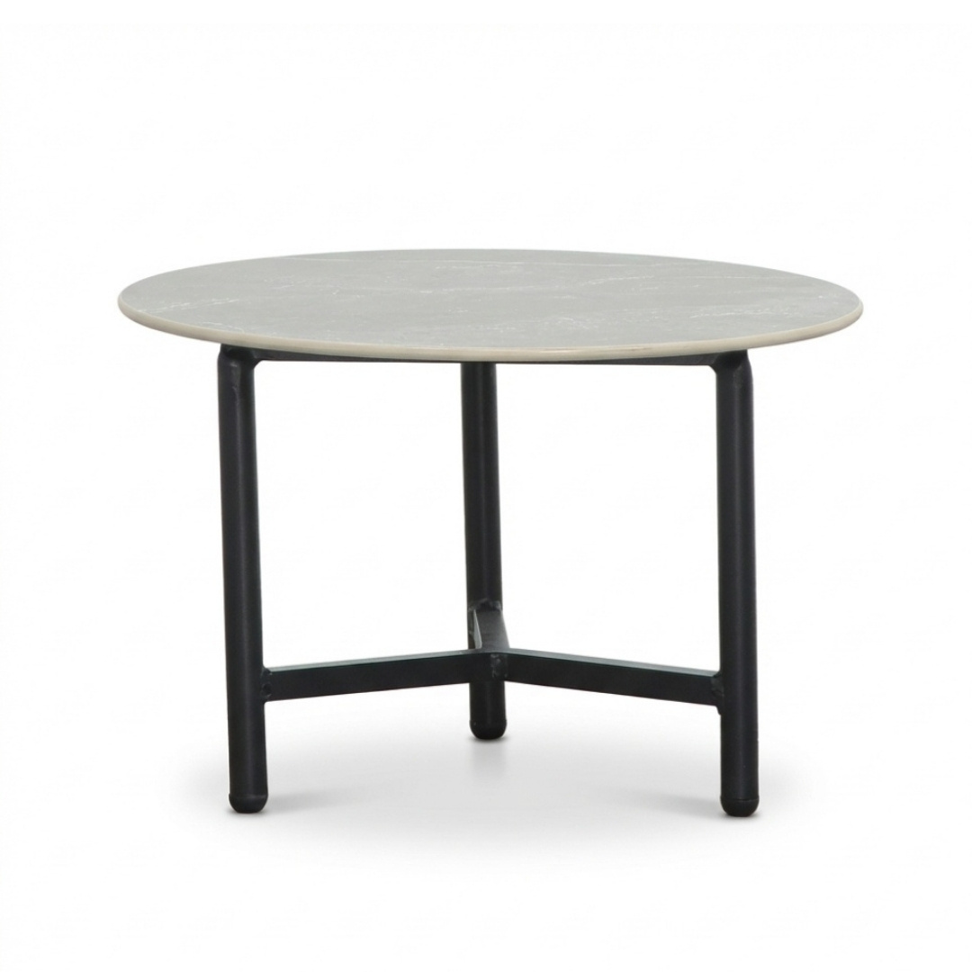Logan koffietafel | sintered stone + aluminium | Marble Grey | 50cm rond