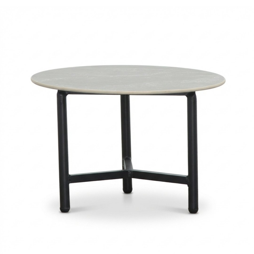 Logan koffietafel | sintered stone + aluminium | Marble Grey | 50cm rond
