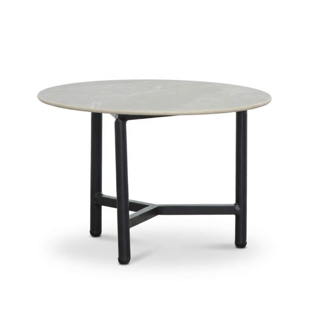 Logan koffietafel | sintered stone + aluminium | Marble Grey | 50cm rond