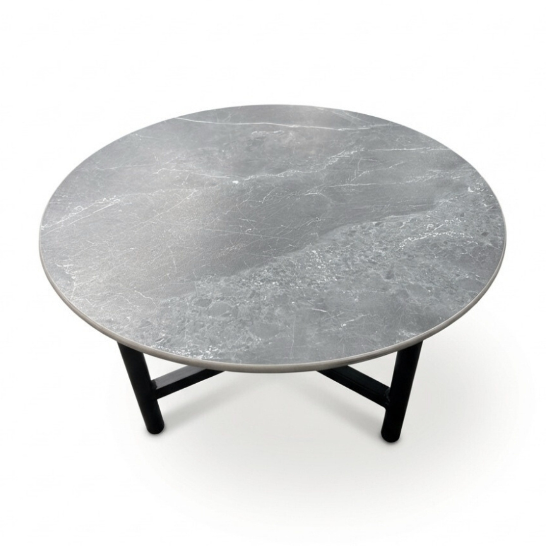 Logan koffietafel | sintered stone + aluminium | Marble Grey | 50cm rond