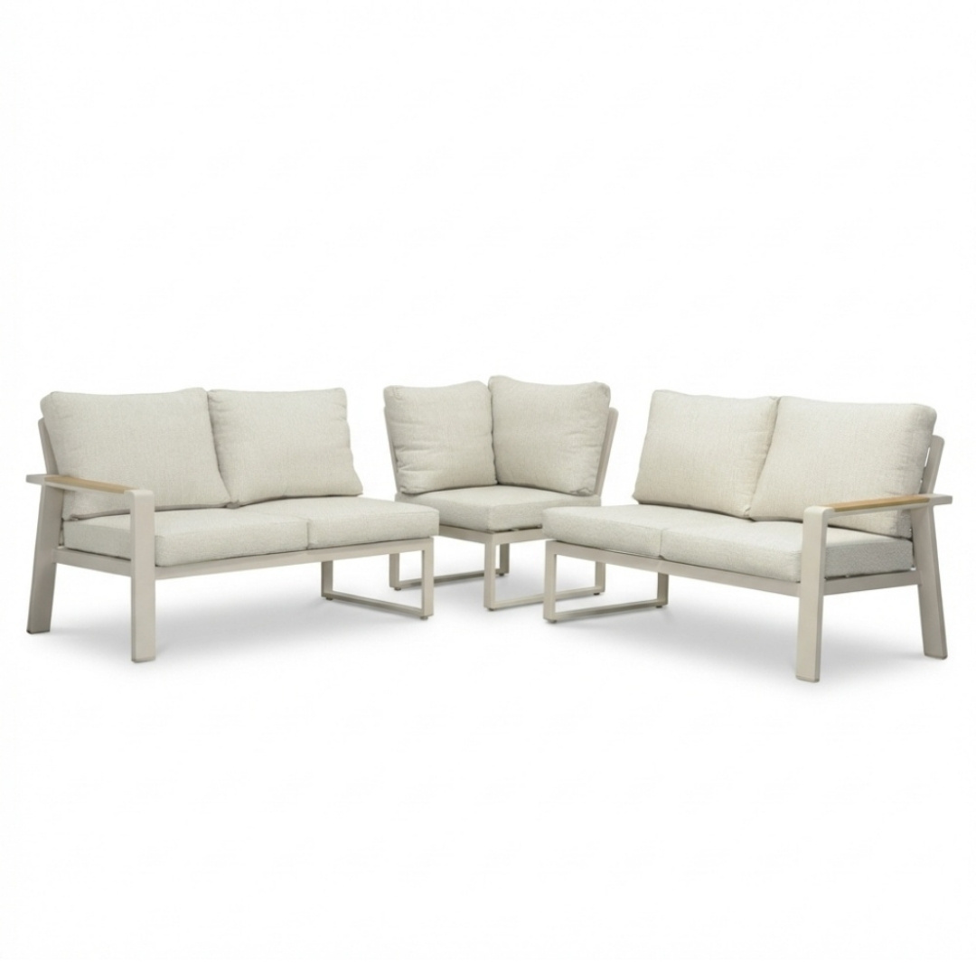 Lola hoek loungeset 5 personen incl. tafel | aluminium + polywood | beige | 4-delig - 220x220cm