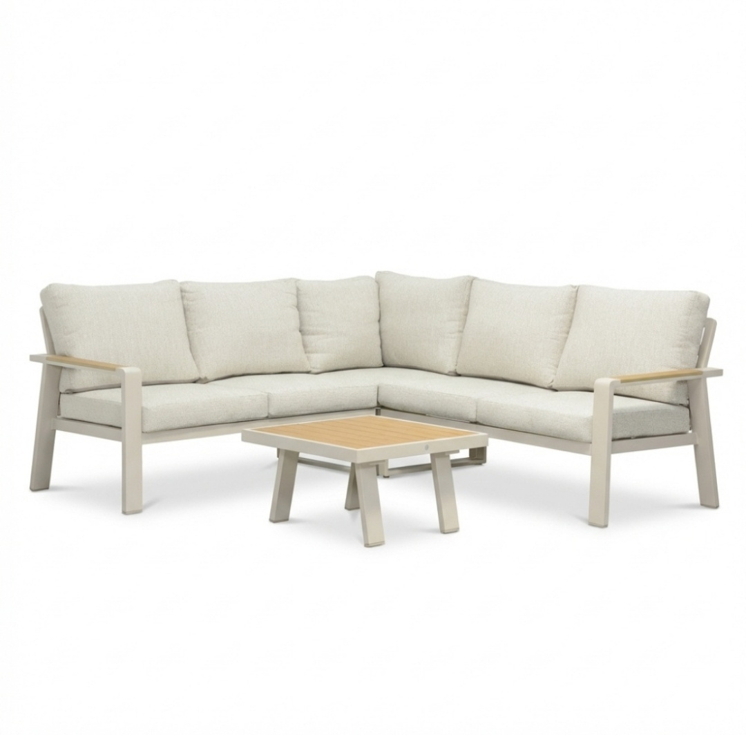 Lola hoek loungeset 5 personen incl. tafel | aluminium + polywood | beige | 4-delig - 220x220cm