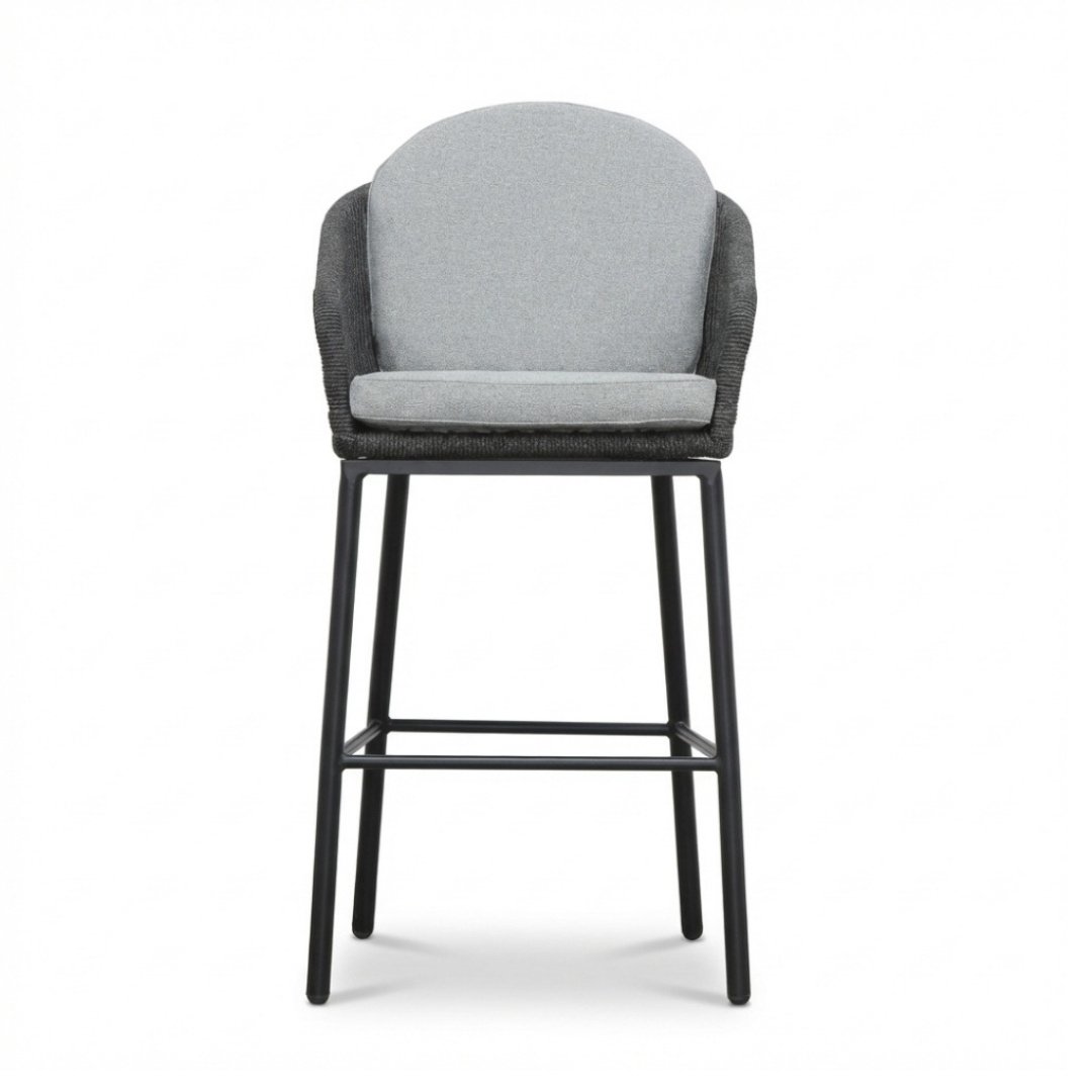 Mara dining barstoel | touw + aluminium | Stone Grey