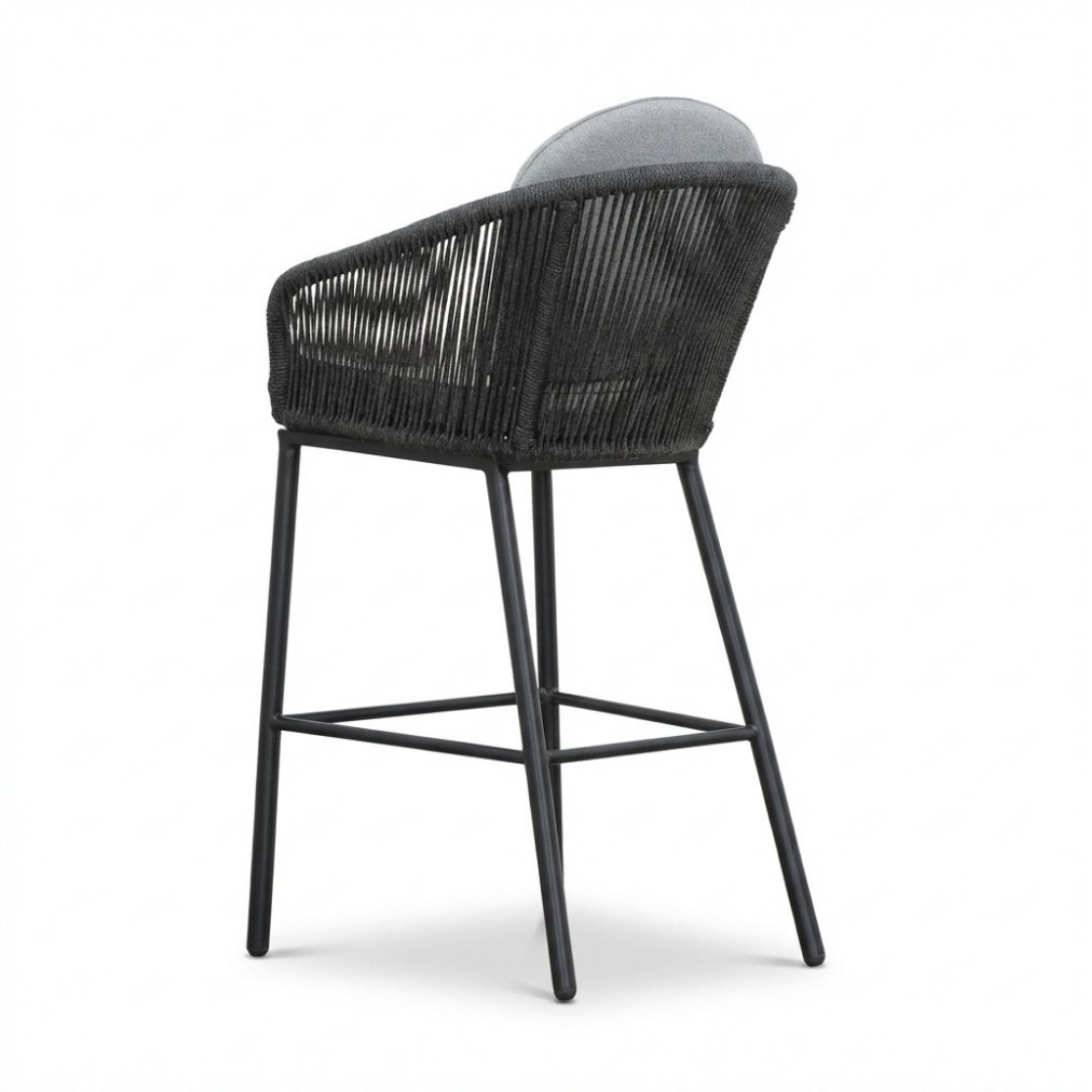 Mara dining barstoel | touw + aluminium | Stone Grey
