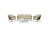 Mara stoel-bank loungeset 5 personen incl. Logan tafels | touw + aluminium | Sahara Dust | 5-delig