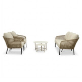 Mara stoel-bank loungeset 5 personen incl. Logan tafels | touw + aluminium | Sahara Dust | 5-delig