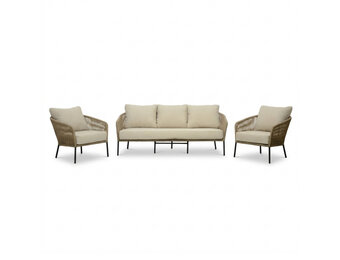 Mara stoel-bank loungeset 5 personen | touw + aluminium | Sahara Dust | 3-delig