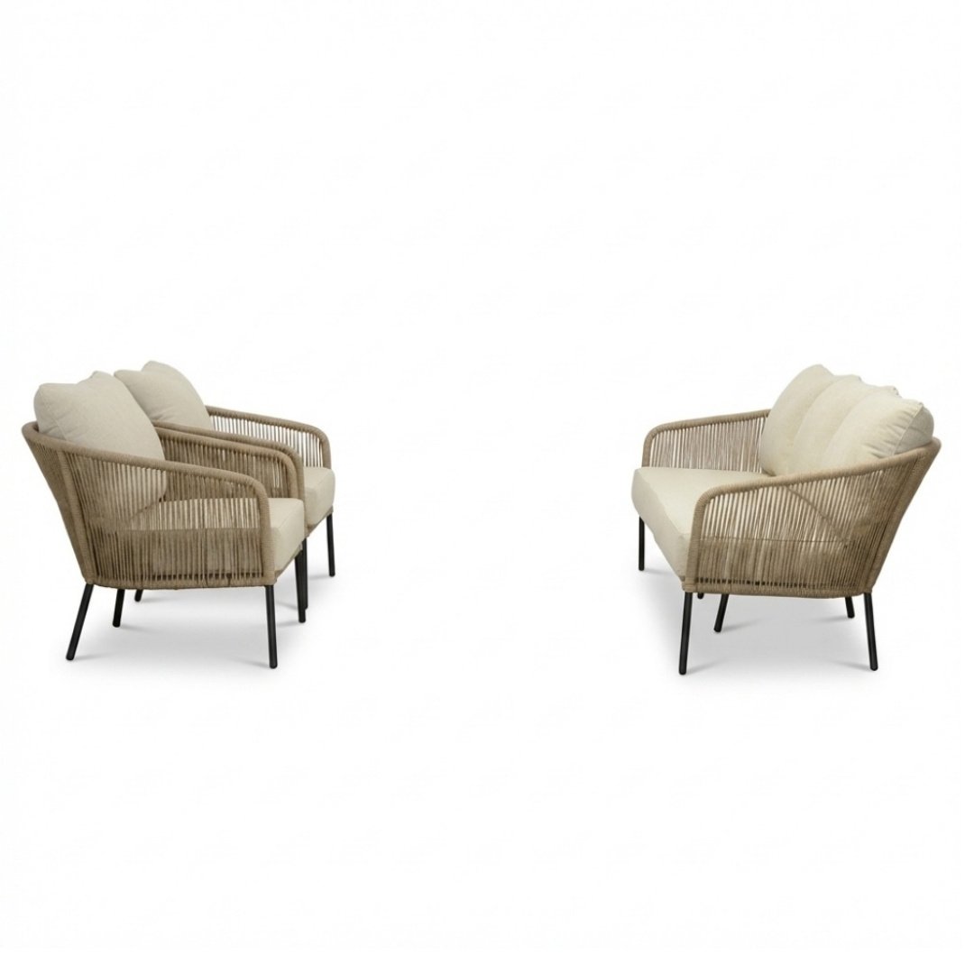 Mara stoel-bank loungeset 5 personen | touw + aluminium | Sahara Dust | 3-delig