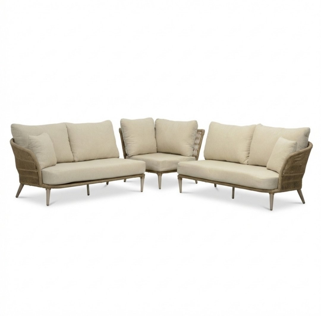 Palermo hoek loungeset 5 personen | aluminium + touw | Sandstone | 3-delig - 230x230cm